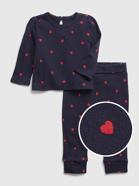 ENSEMBLE 100 % COTON BIOLOGIQUE À IMPRIMÉ DE CŒUR POUR BÉBÉ