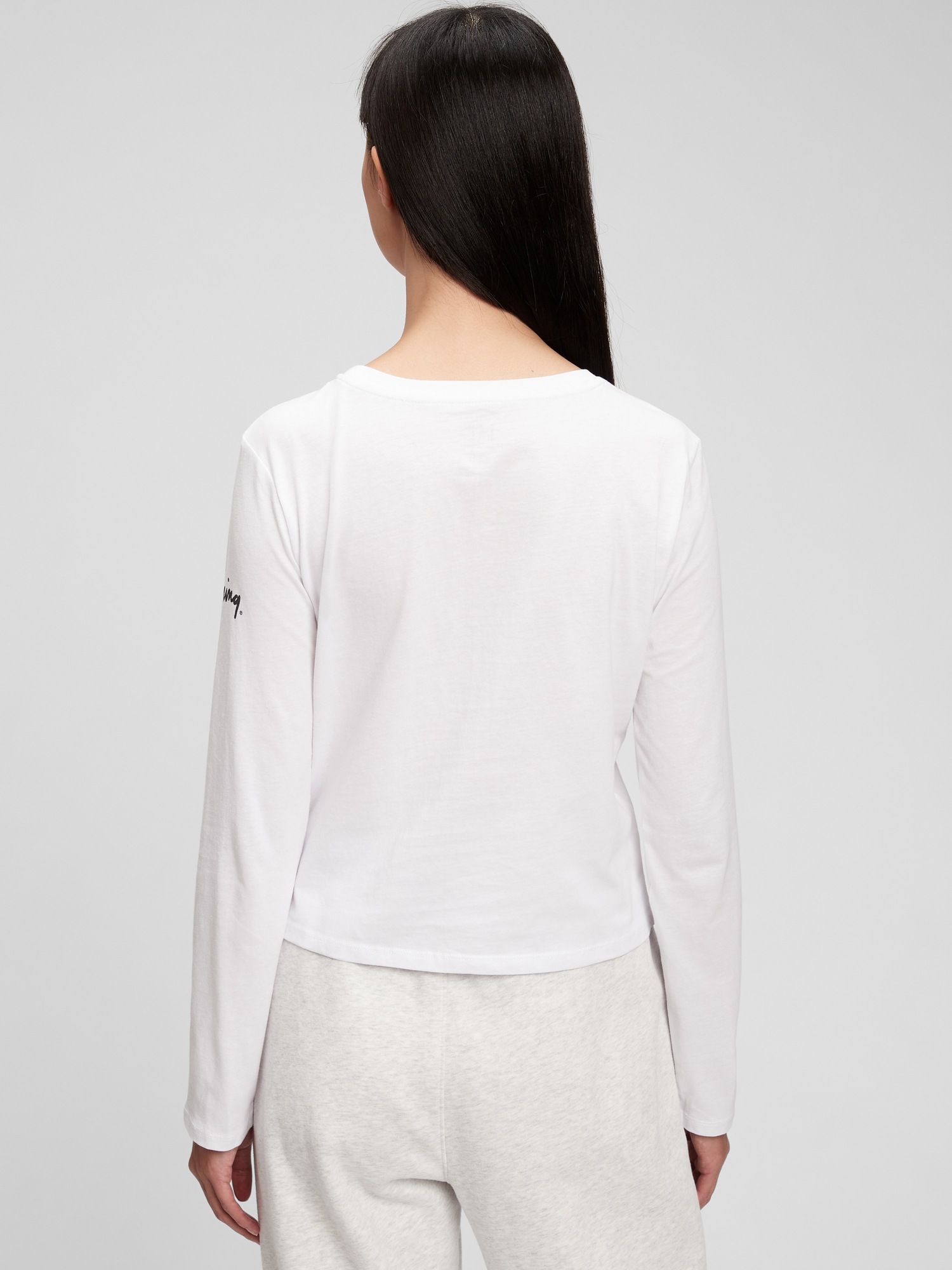 Gap Women's × Keith Haring Shrunken Graphic Long Sleeve T-Shirt Optic White Size XS