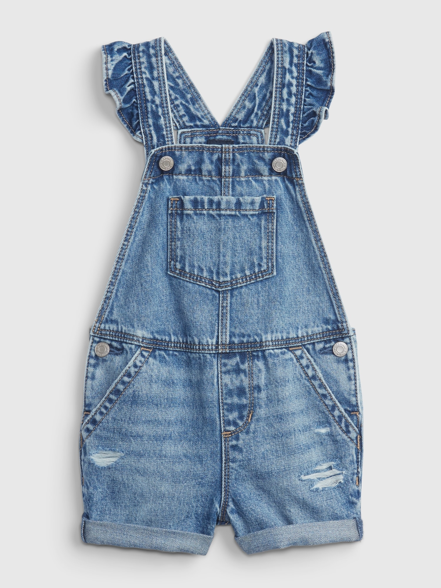 Toddler Ruffle Denim Shortalls with 