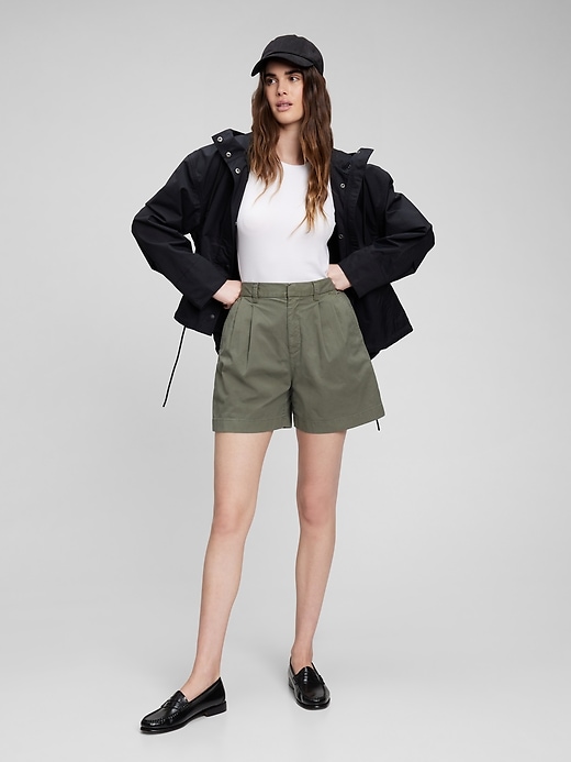 Image number 1 showing, High Rise Pleated Khaki Shorts