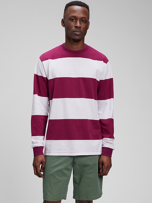 Gap Men's Classic Long Sleeve T-Shirt Purple Stripe Size L