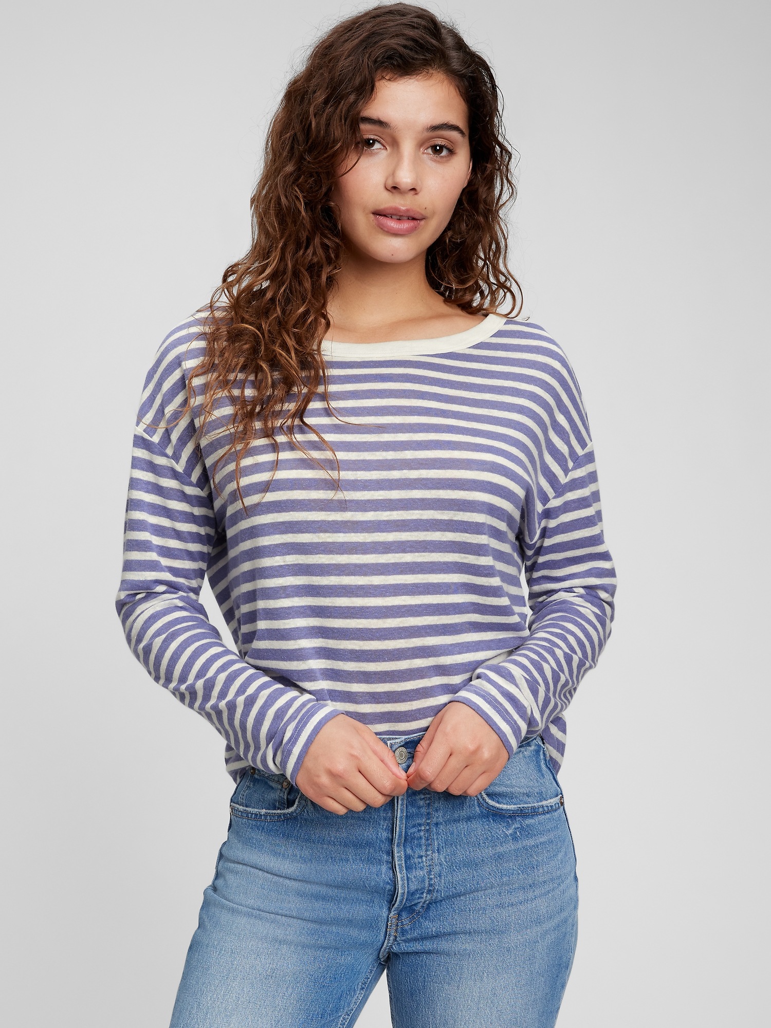 Linen Blend Boatneck T-Shirt | Gap