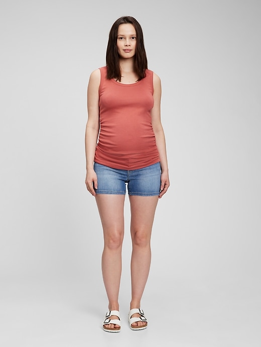 Image number 1 showing, 4" Maternity Inset Panel Denim Shorts
