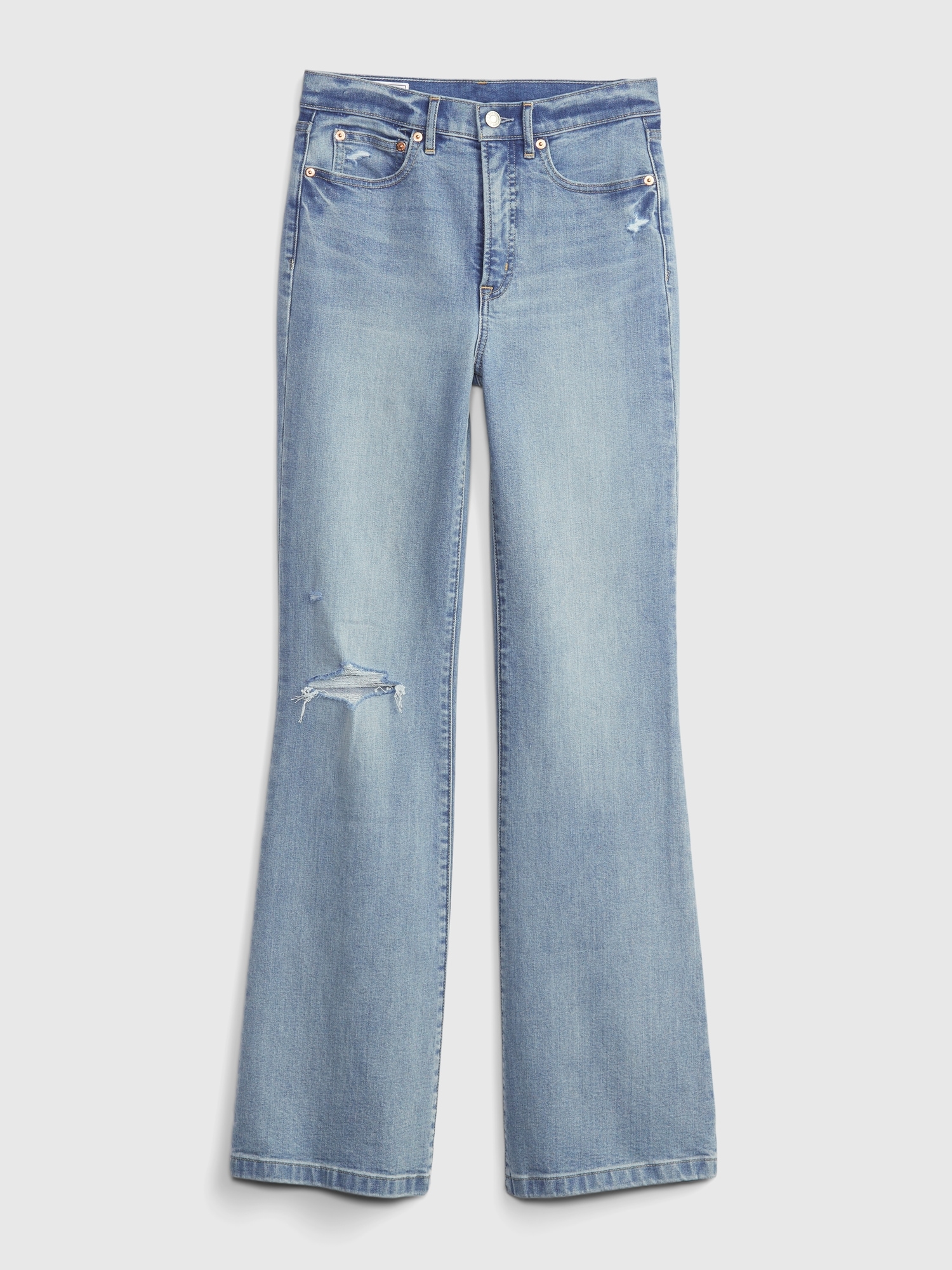 High Rise Patched '70s Flare Jeans with Washwell by Gap Online, THE ICONIC