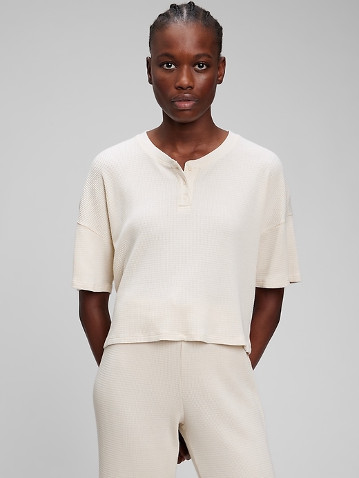 Image number 4 showing, Waffle Cropped Henley