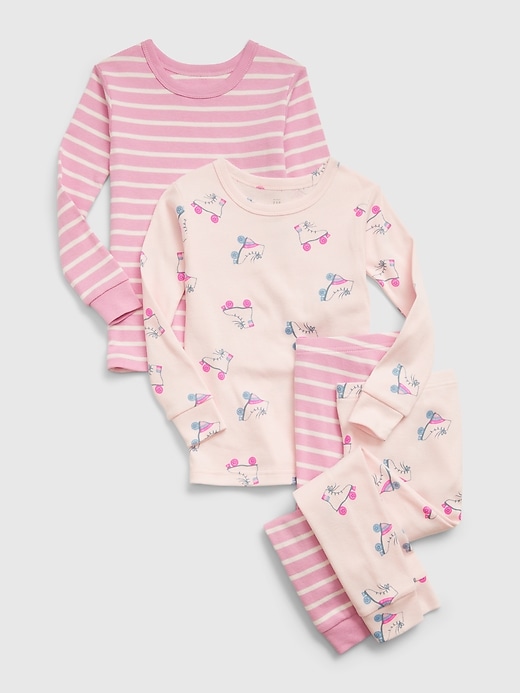L'image numéro 1 présente Pyjama 100 % coton biologique à motif de patins et à rayures babyGap (paquet de 2)
