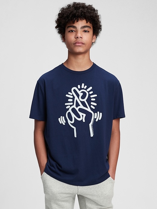 L'image numéro 2 présente T-shirt surdimensionné recyclé à imprimé de Keith Haring pour Ado