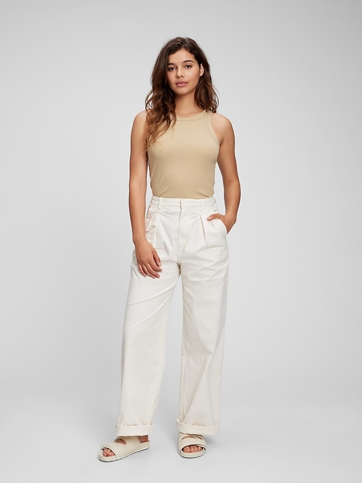 Image number 8 showing, High Rise Pleated Wide-Leg Khakis with Washwell