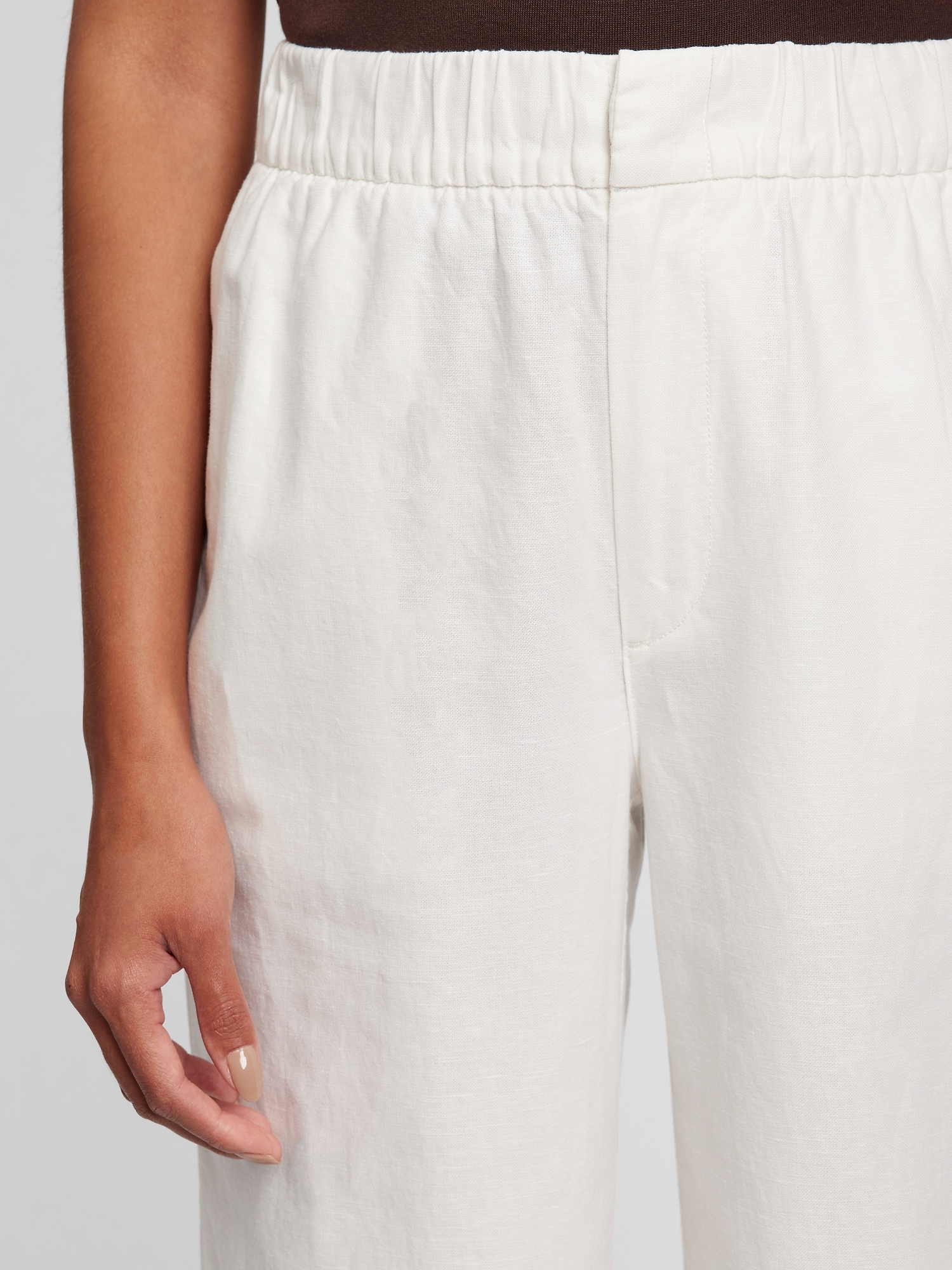 Gap Womens 16 Reg Wide Leg Linen Blend Self Tie Belt Pants Optic White