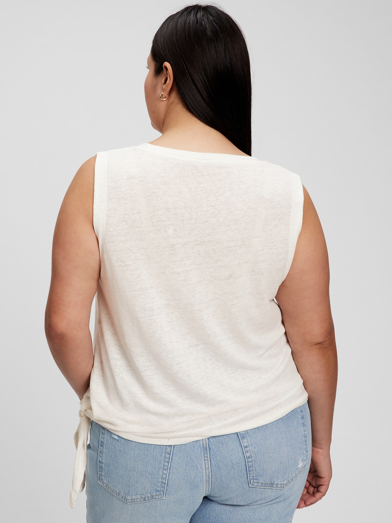 Linen Blend Side Tie Sleeveless T-Shirt