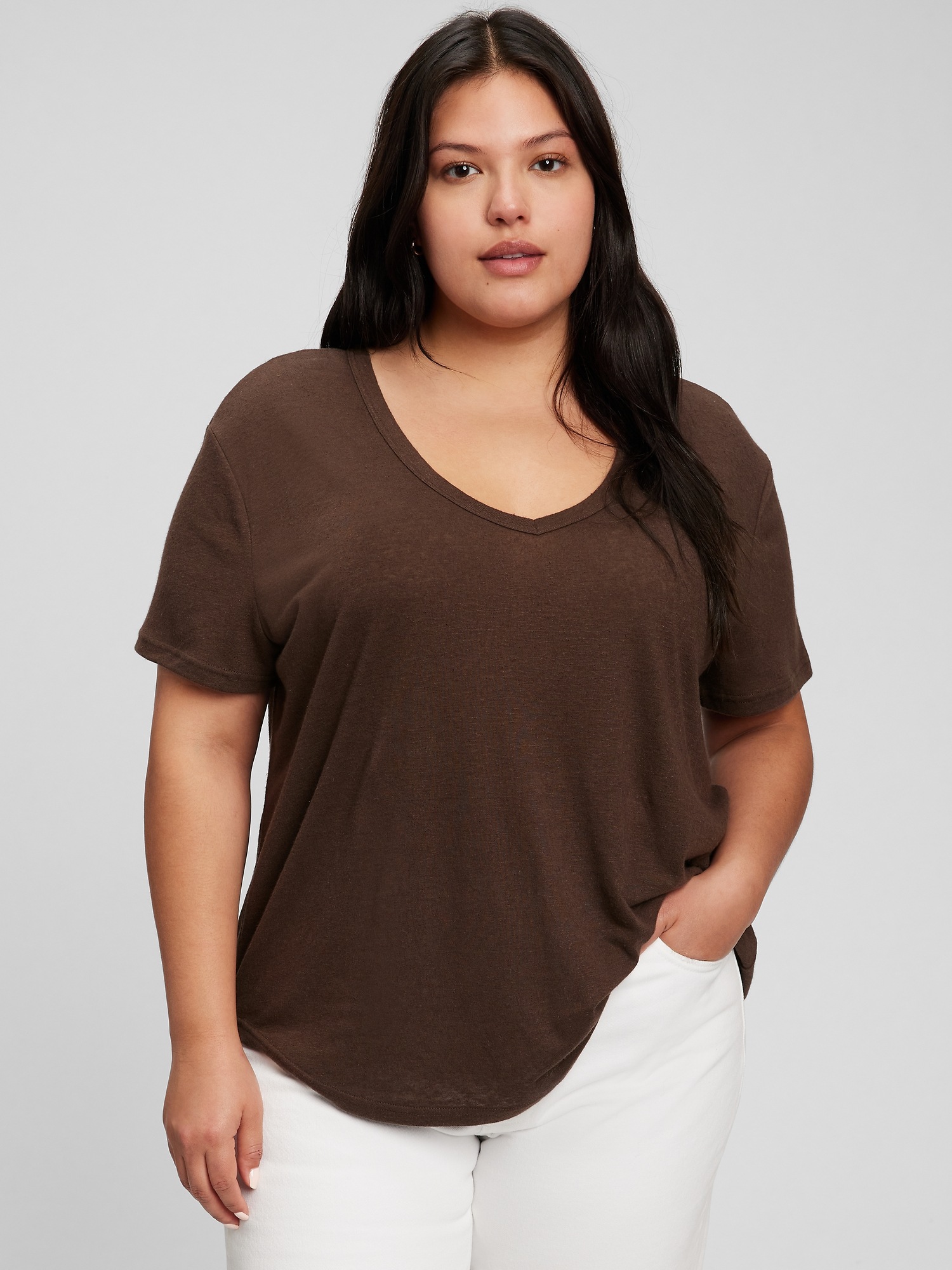 Linen Blend V-Neck T-Shirt | Gap