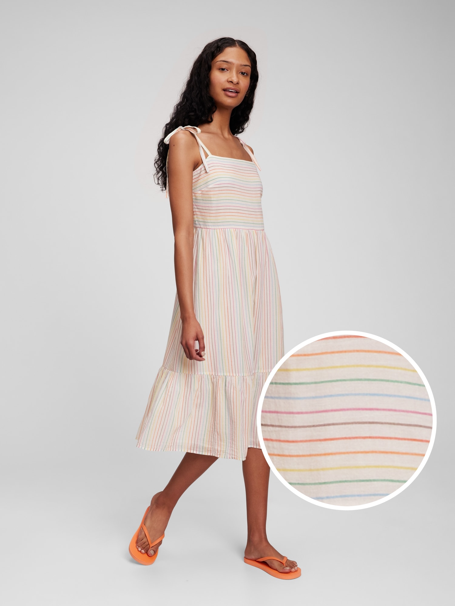 Crinkle Gauze Tie-Shoulder Tiered Midi 