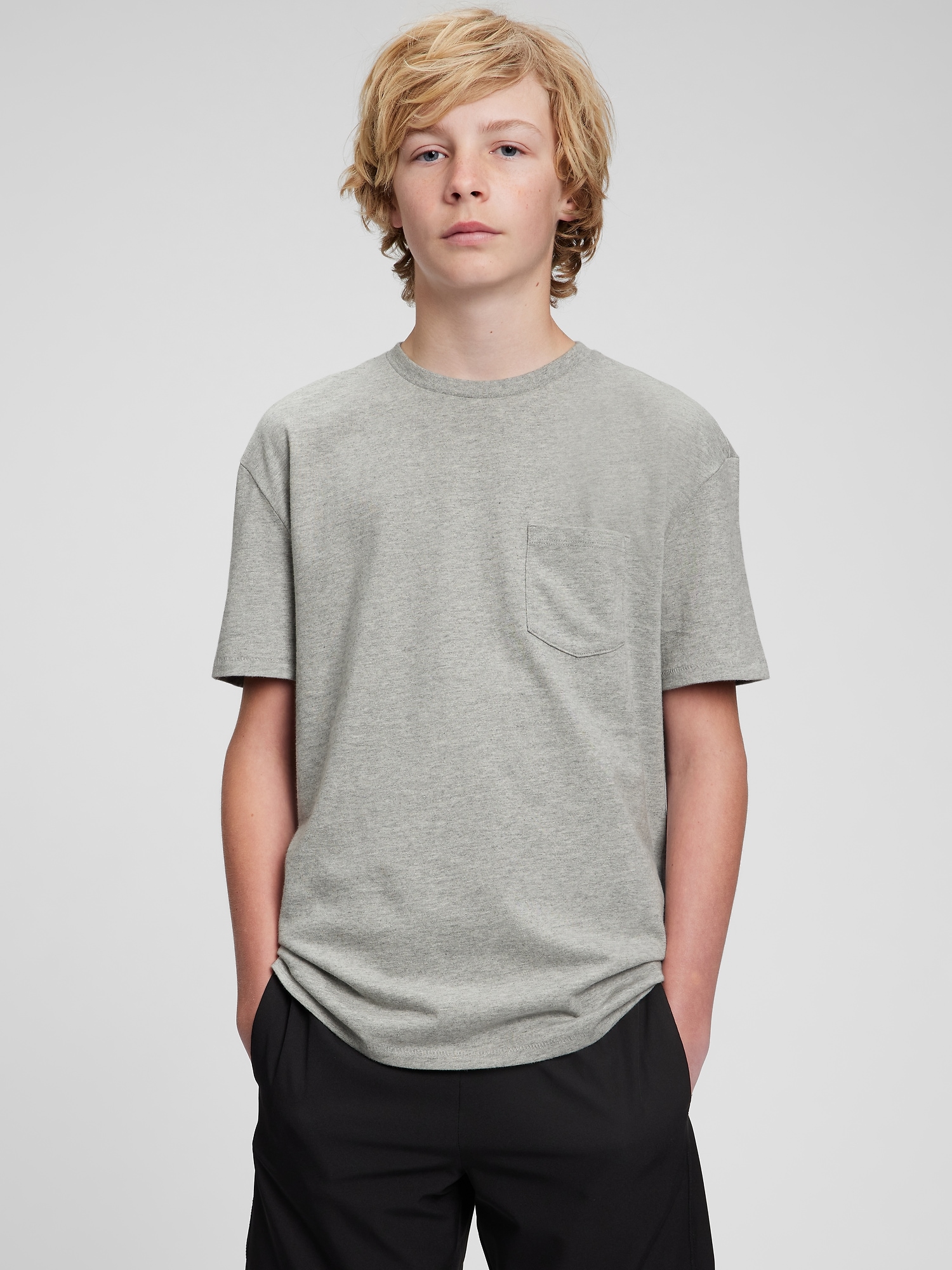 Gap Teen 100% Organic Cotton Pocket T-Shirt gray. 1