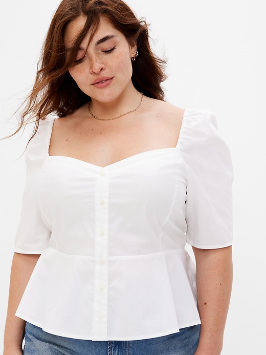 Sweetheart Button-Front Peplum Top | Gap