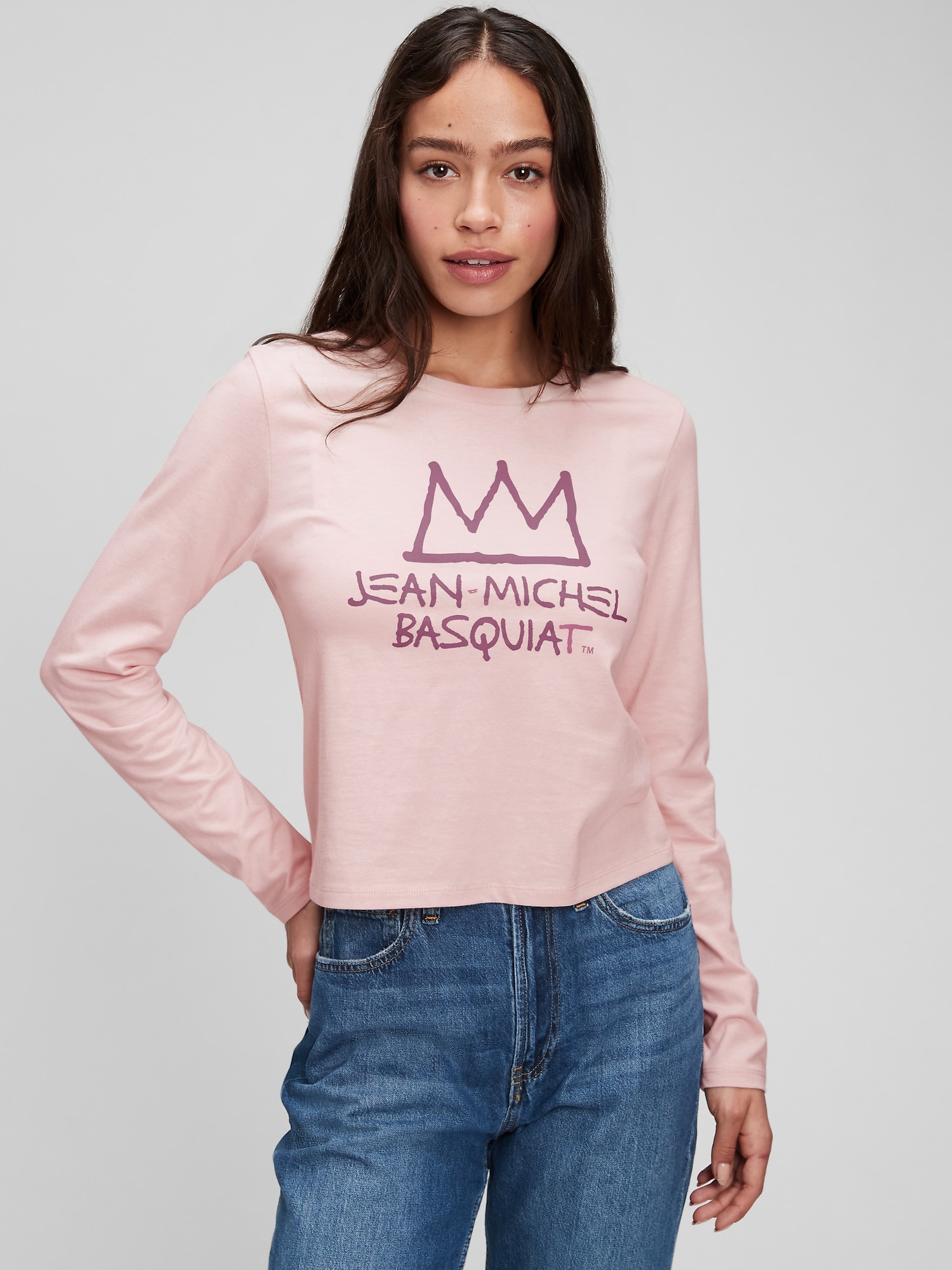Gap Women's X Jean-Michel Basquiat Graphic Long Sleeve T-Shirt Dull Rose Pink Size XL