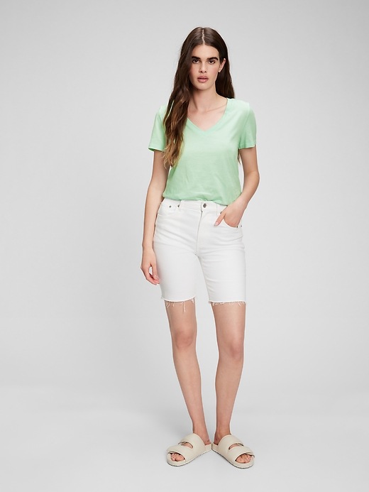 Gap Women's 100% Organic Cotton Vintage V-Neck T-Shirt Brook Green Petite Size XS