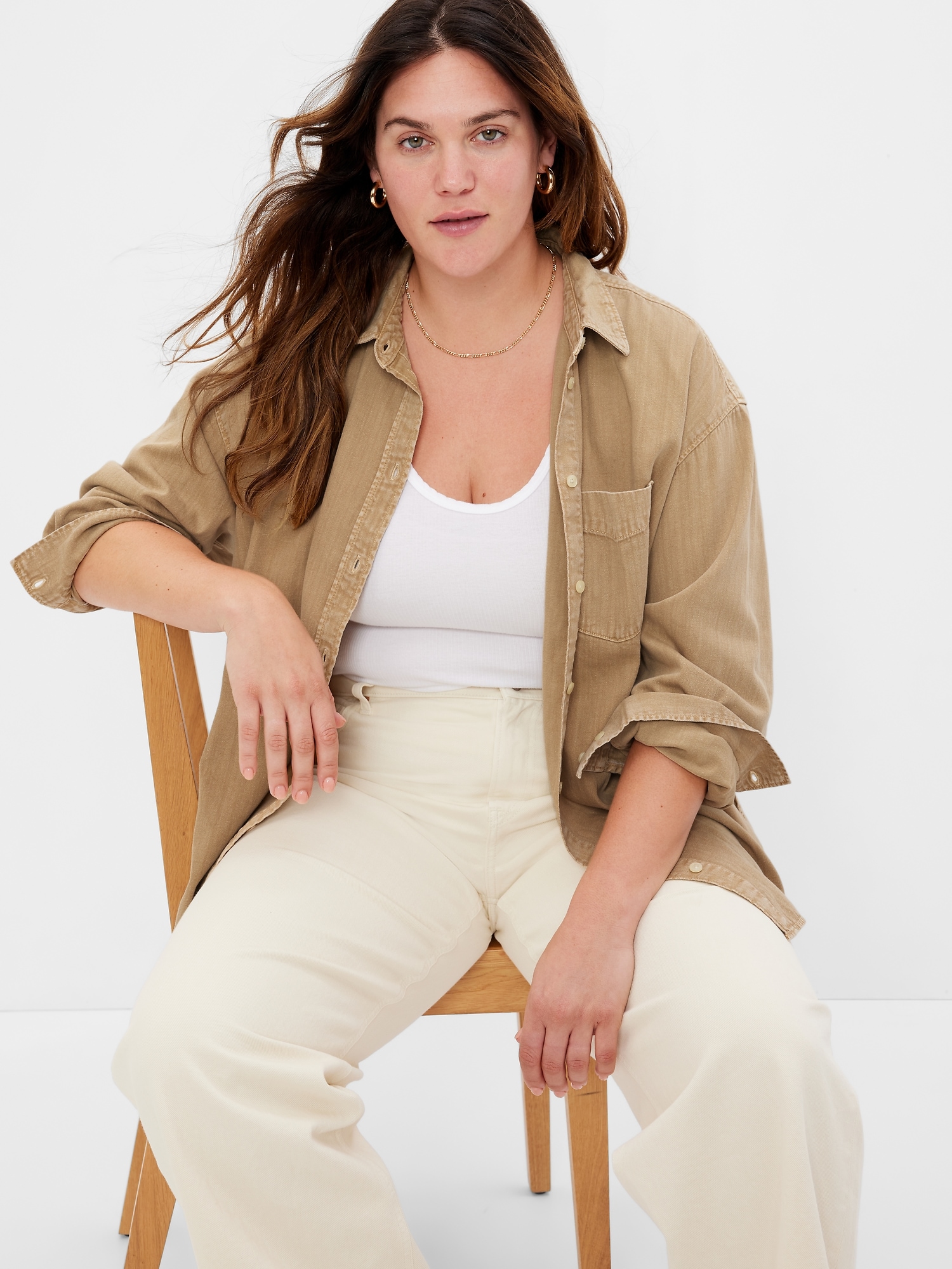 Khaki Big Shirt with Washwell Gap