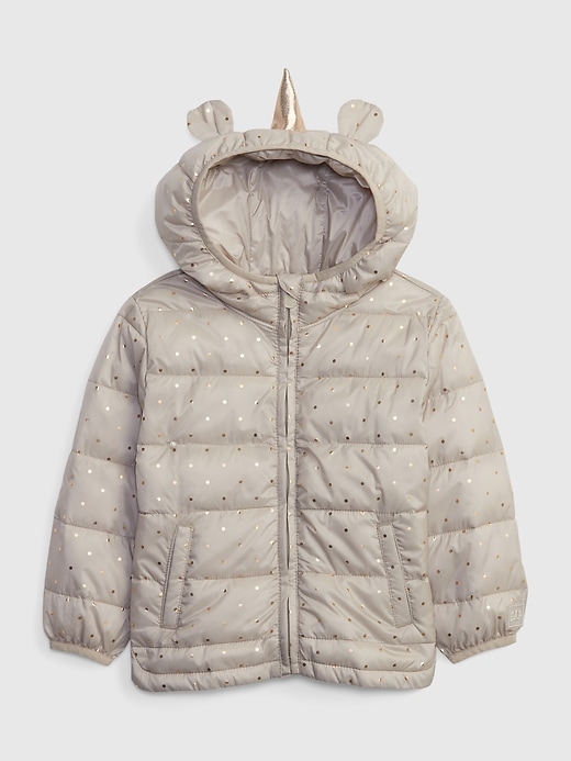 Image number 1 showing, Toddler 100% Recycled 3D Unicorn Lightweight Puffer Jacket