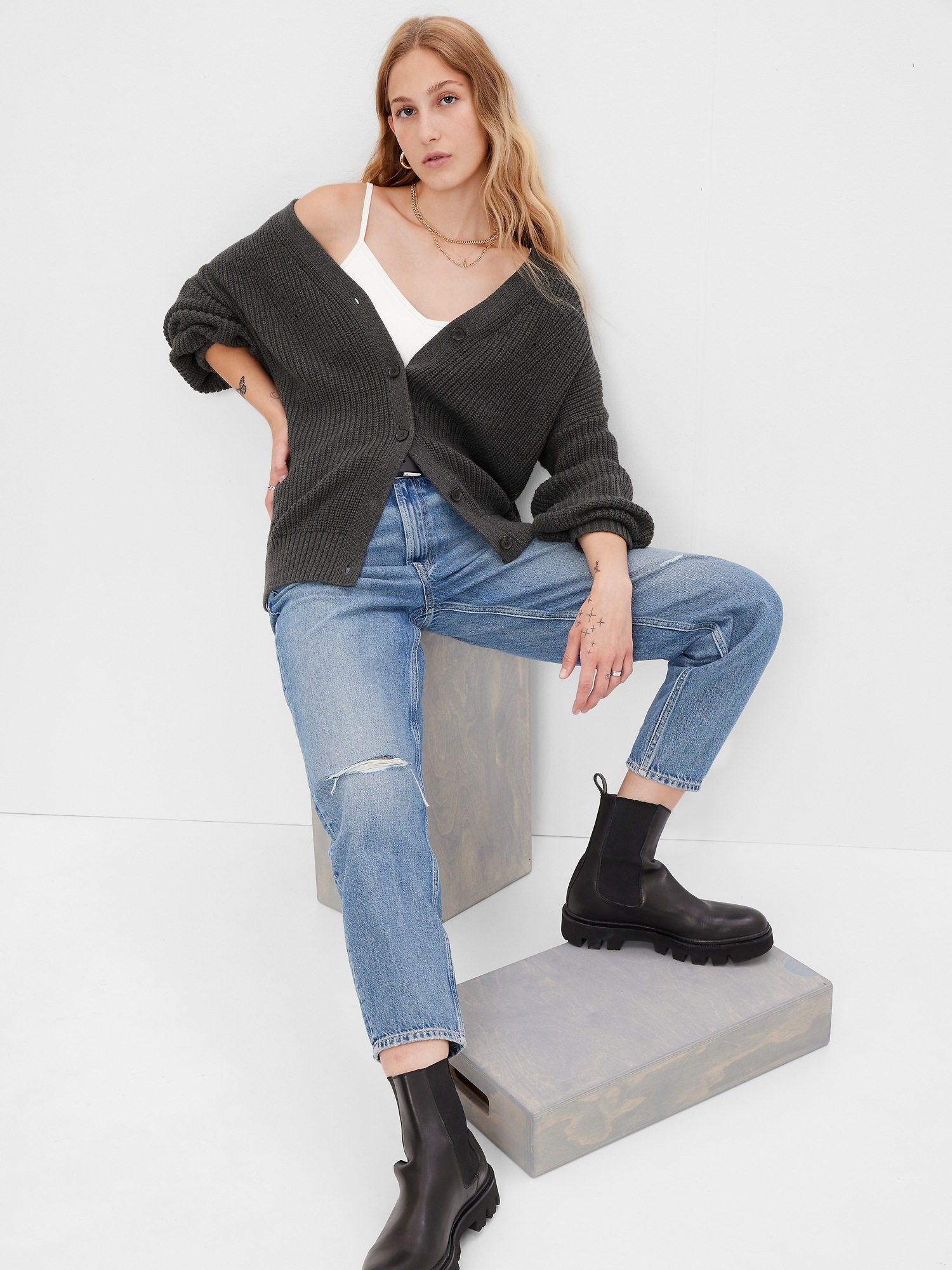 Shaker-Stitch Boyfriend Cardigan | Gap