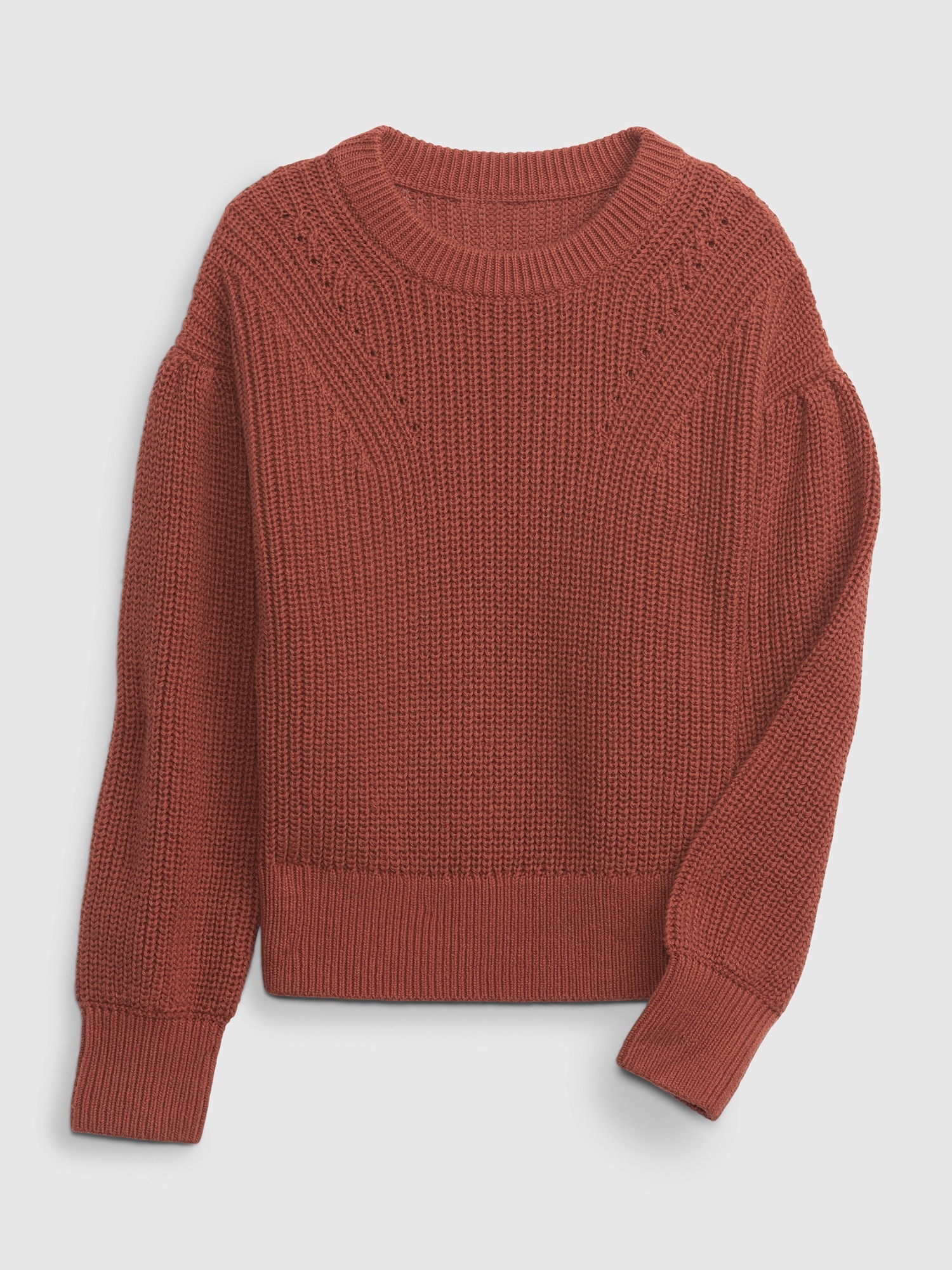 Gap Kids Shaker-Stitch Puff-Sleeve Sweater brown. 1