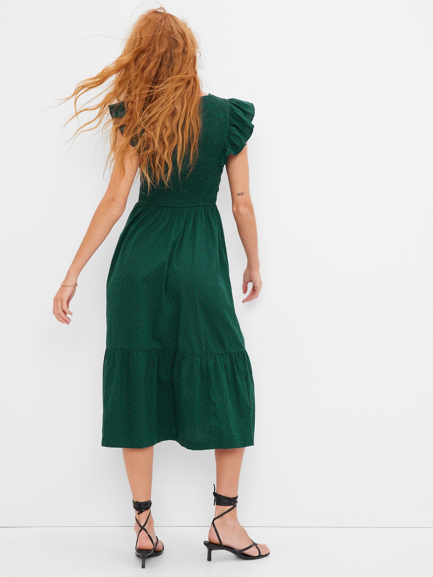 Smocked Flutter Sleeve Midi Dress | Gap