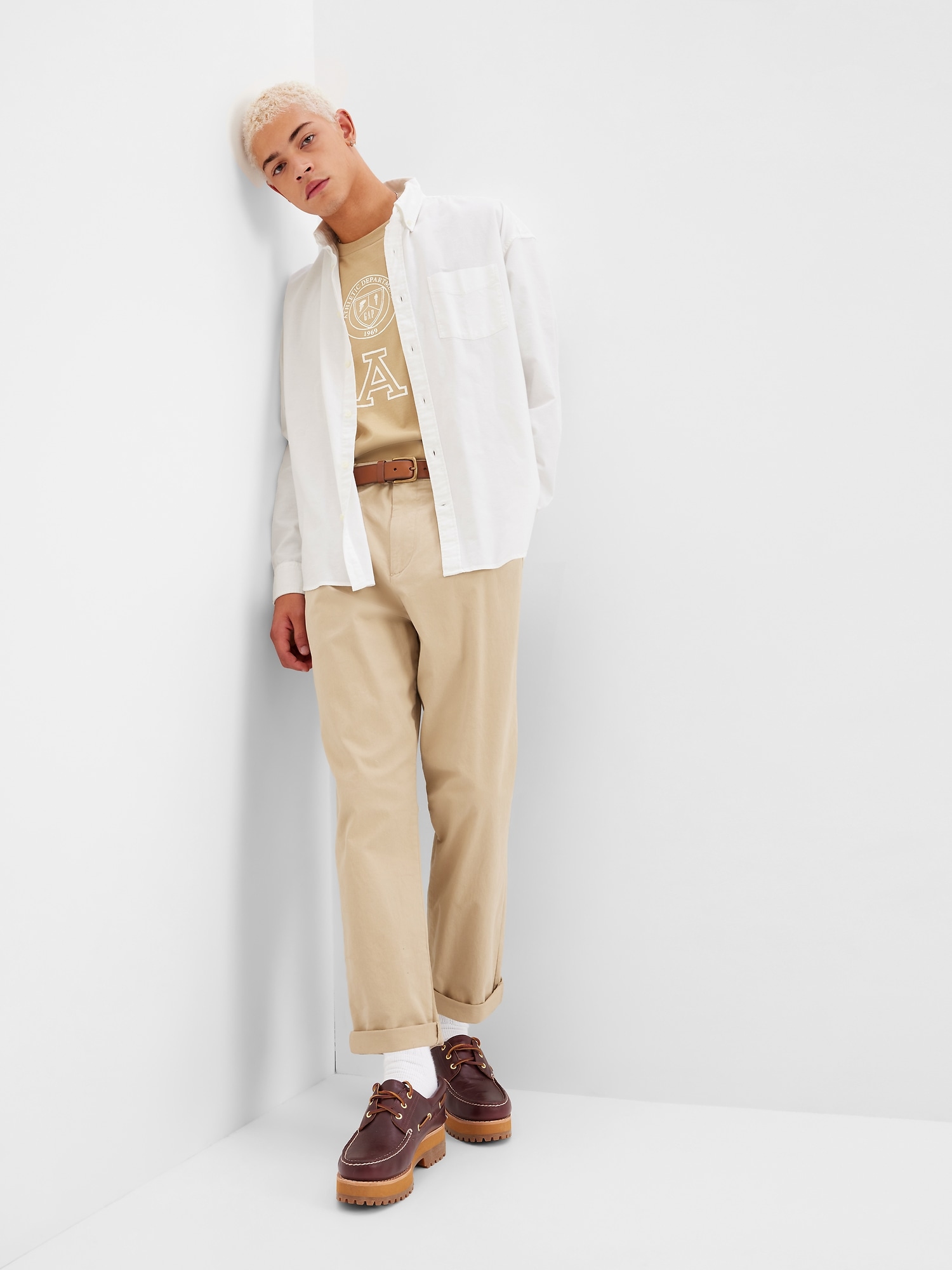Gap Oversized Oxford Shirt with In-Conversion Cotton beige. 1