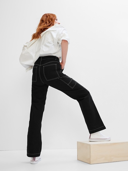 HUPOM Trouser Pants For Women Womens Pants Carpenter High Waist Rise Long  Slim Straight Black XL