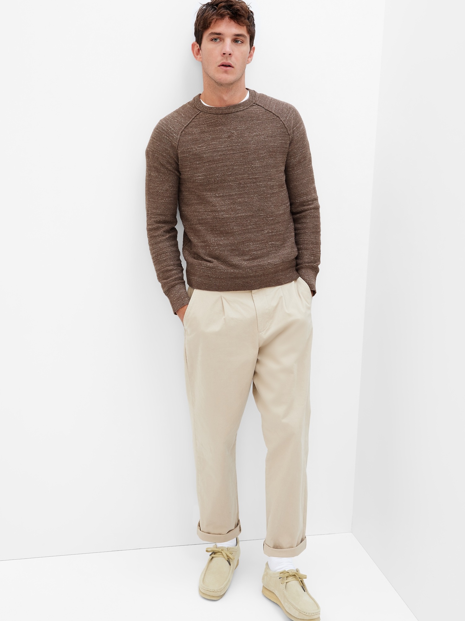 Button Raglan Crewneck Sweater