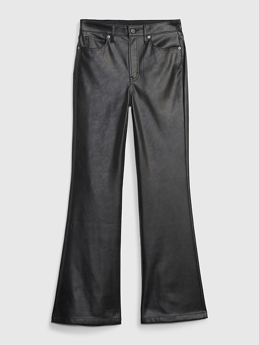 L'image numéro 6 présente Pantalon évasé années 70 à taille haute en similicuir