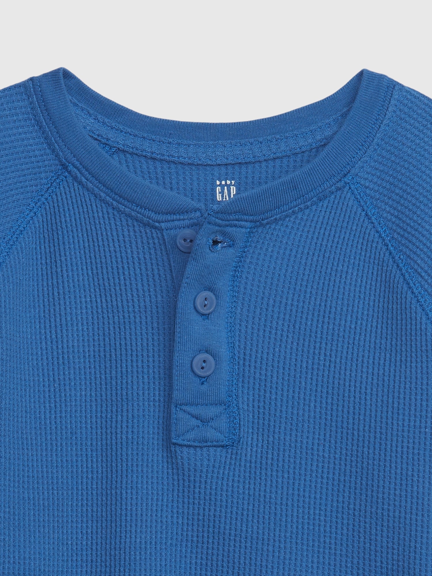 Waffle-knit Henley Shirt - Blue - Kids