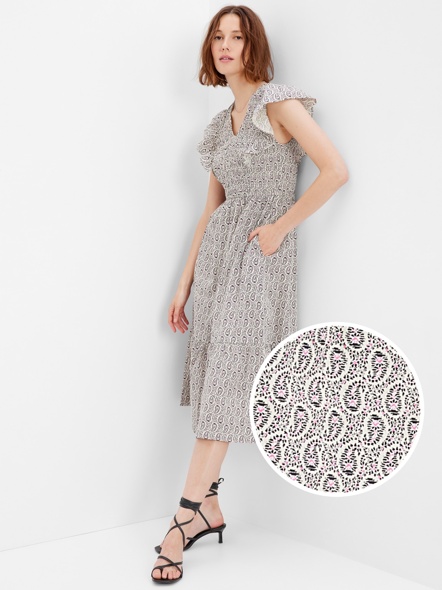Smocked Flutter Sleeve Midi Dress | Gap