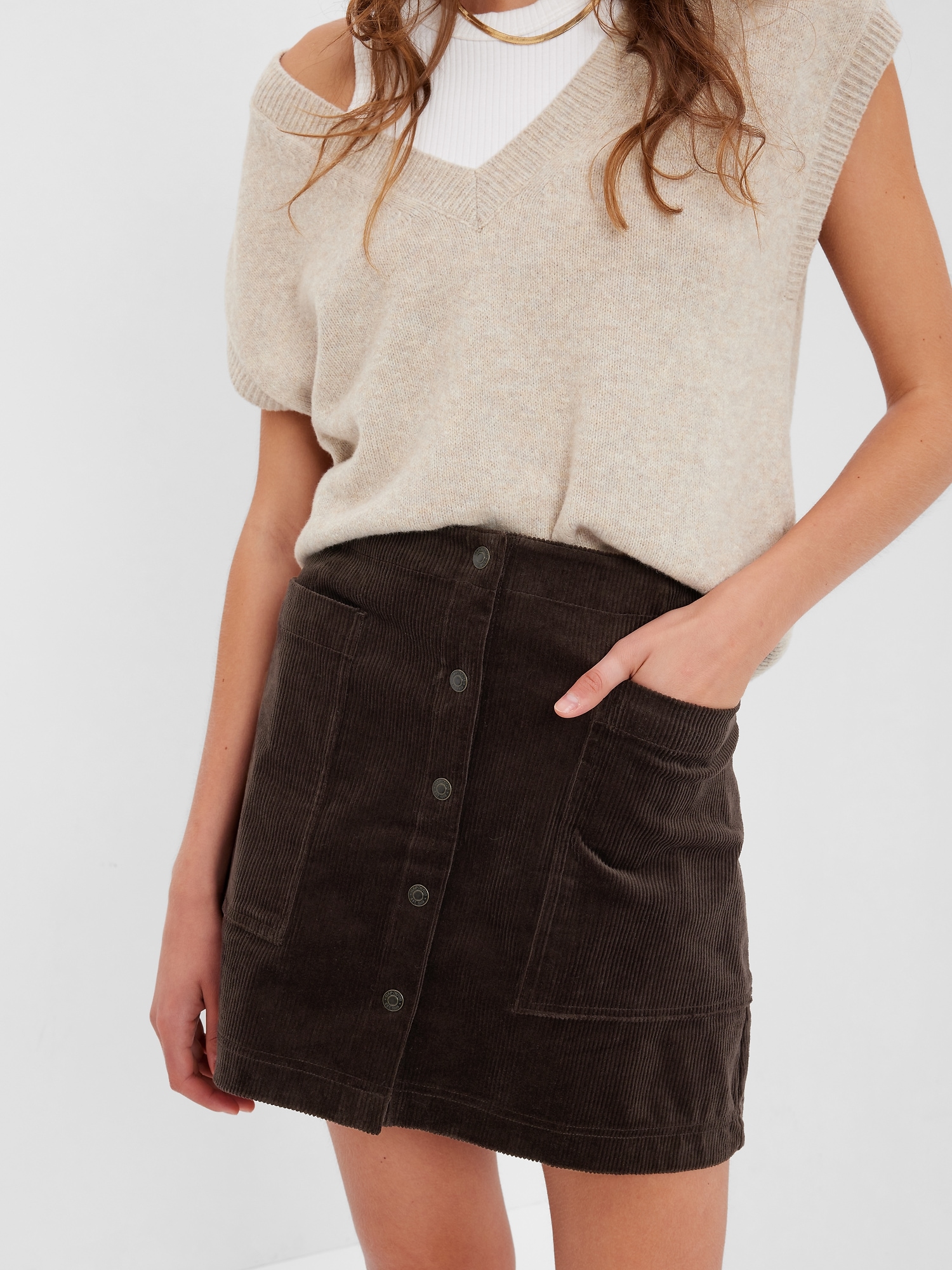 Snap-Front Corduroy Mini Skirt | Gap