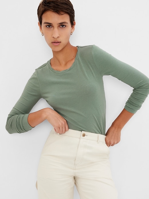 View large product image 1 of 1. Featherweight Twist Crewneck Top