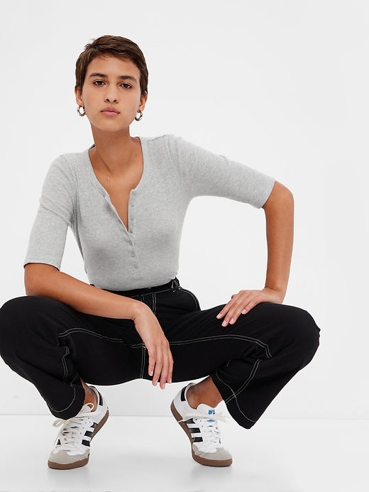 Image number 1 showing, Waffle Henley Bodysuit