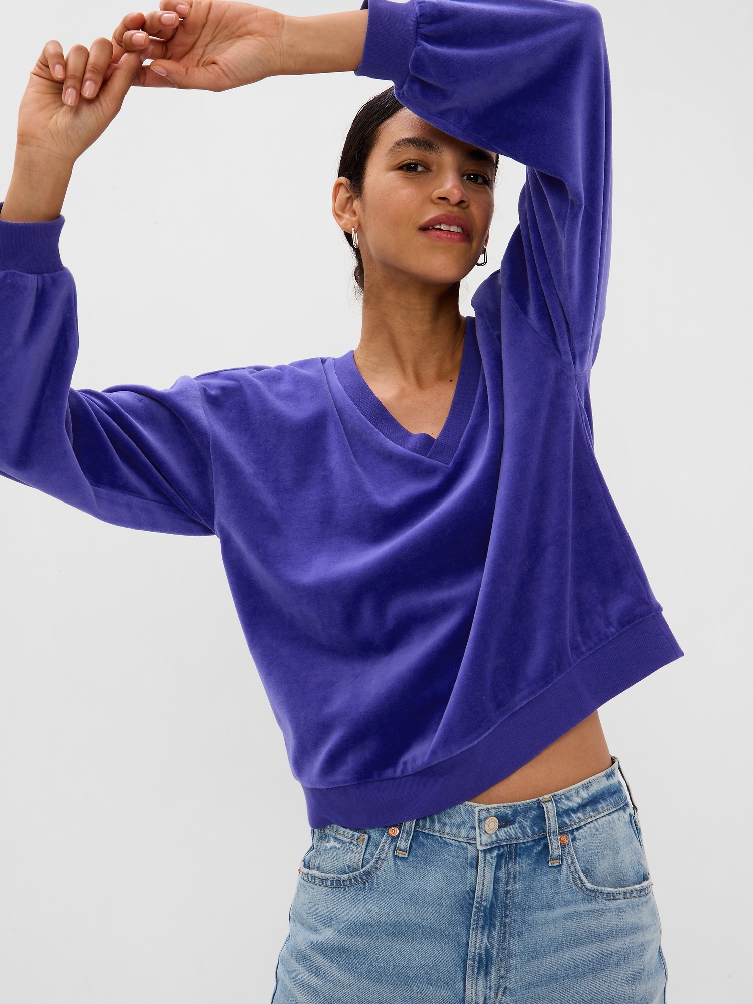 Easy VNeck Velour Sweatshirt Gap