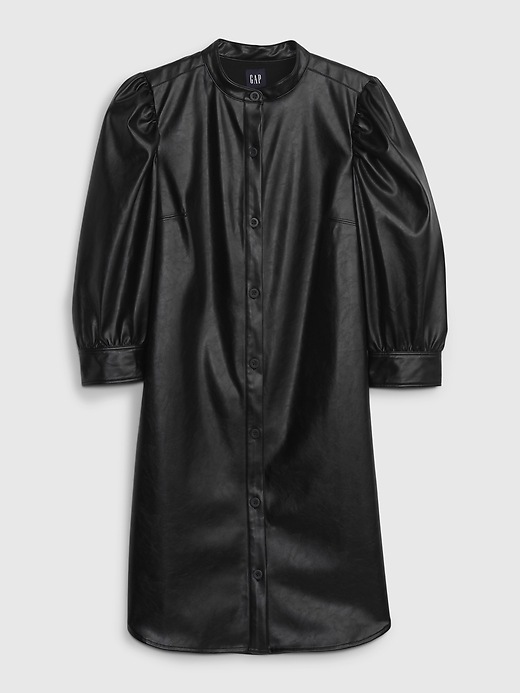 Puff Sleeve Faux-Leather Mini Shirtdress | Gap