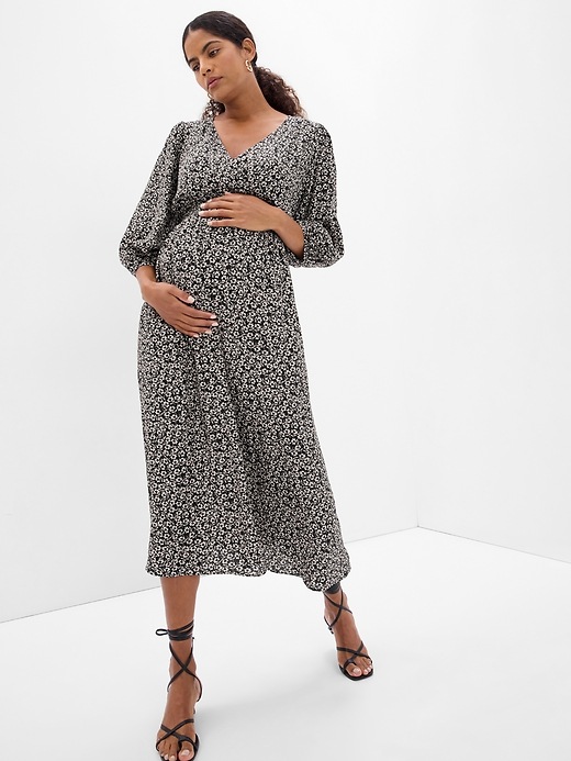 Image number 5 showing, Maternity Puff Sleeve Smocked Midi Dress