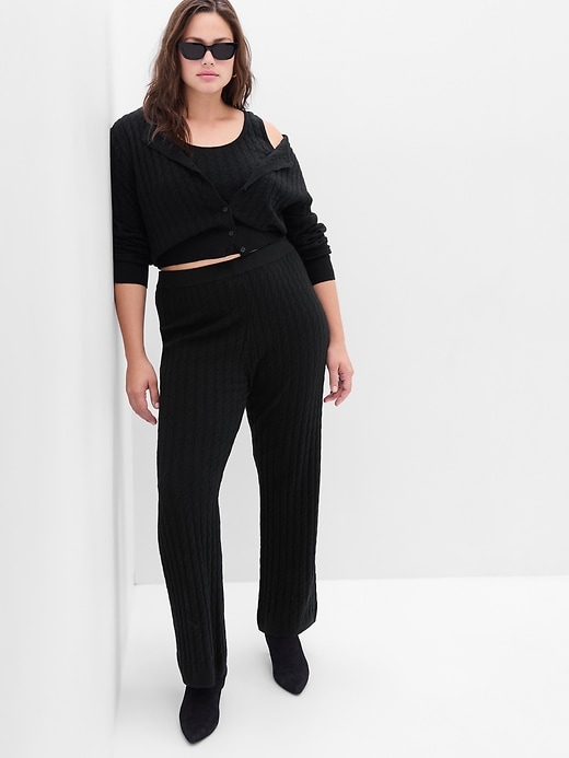 Image number 4 showing, CashSoft Cable-Knit Sweater Pants