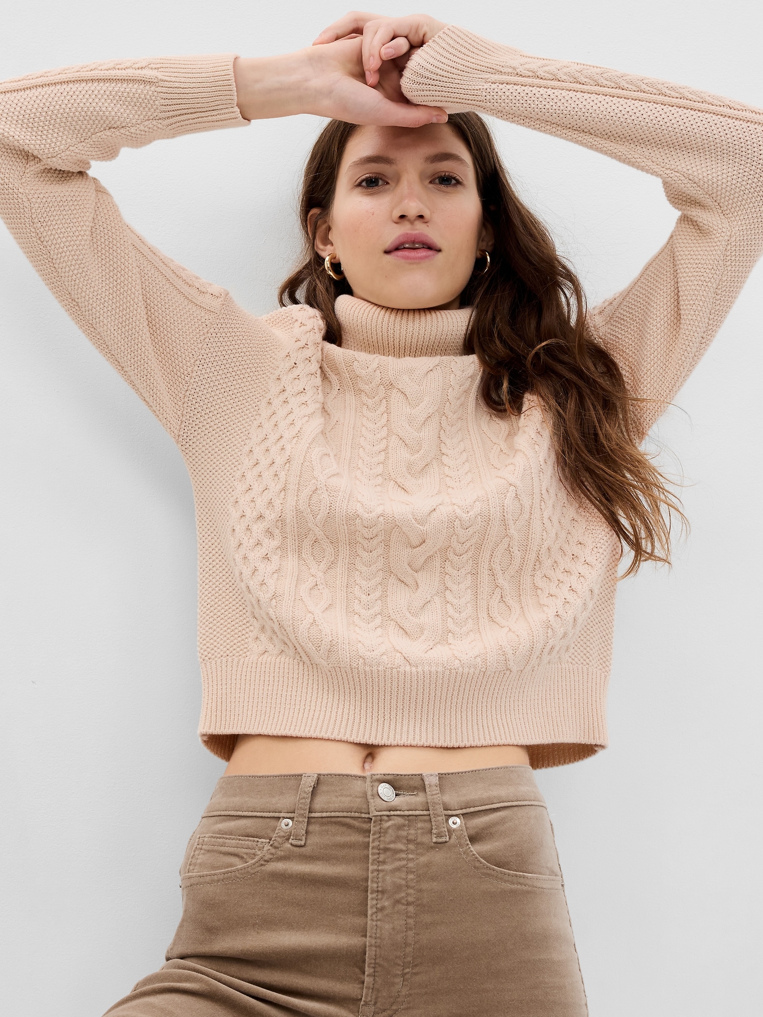 Cropped Cable-Knit Turtleneck Sweater | Gap