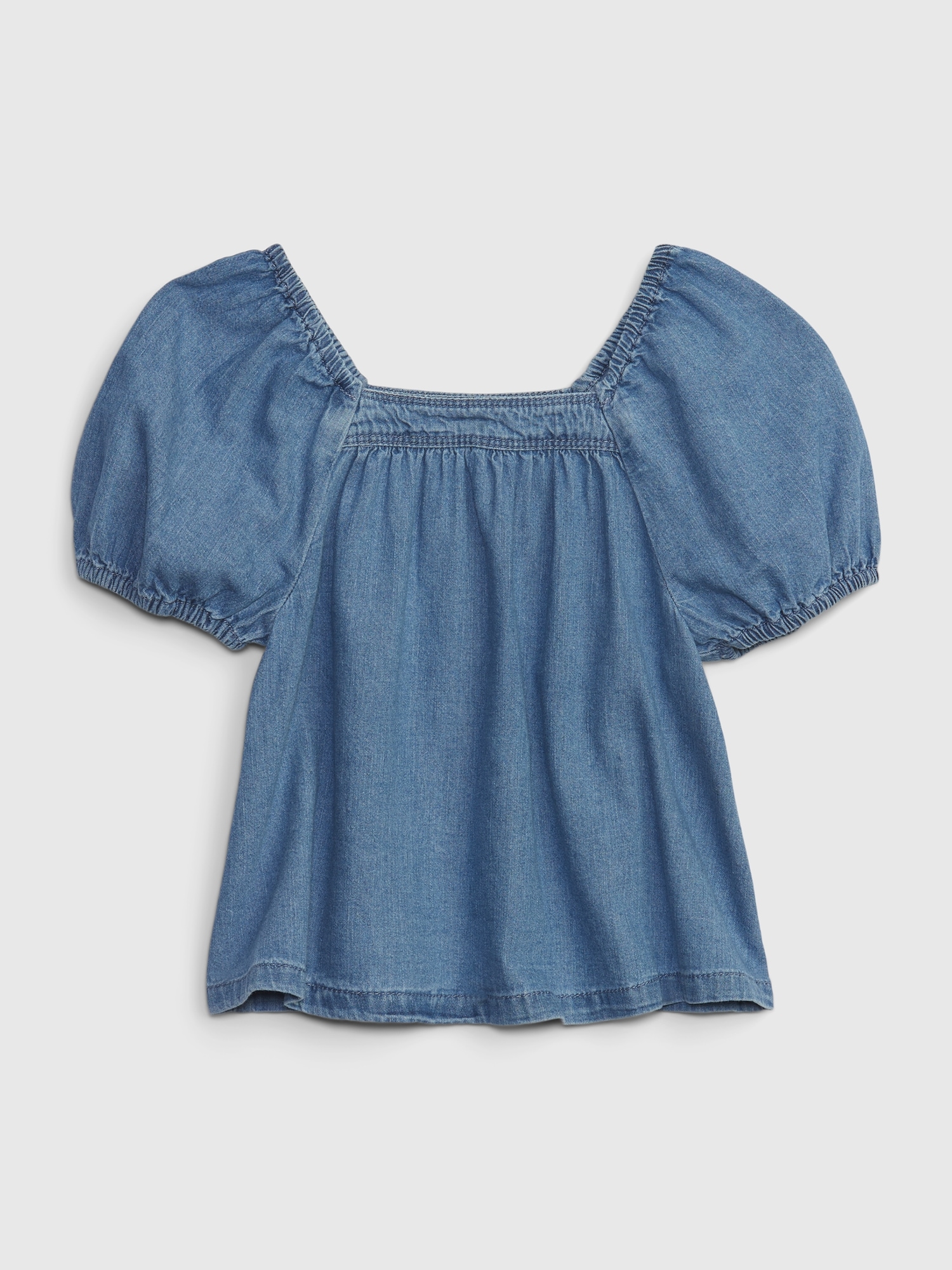 Gap Toddler Puff Sleeve Denim Top with Washwell blue. 1