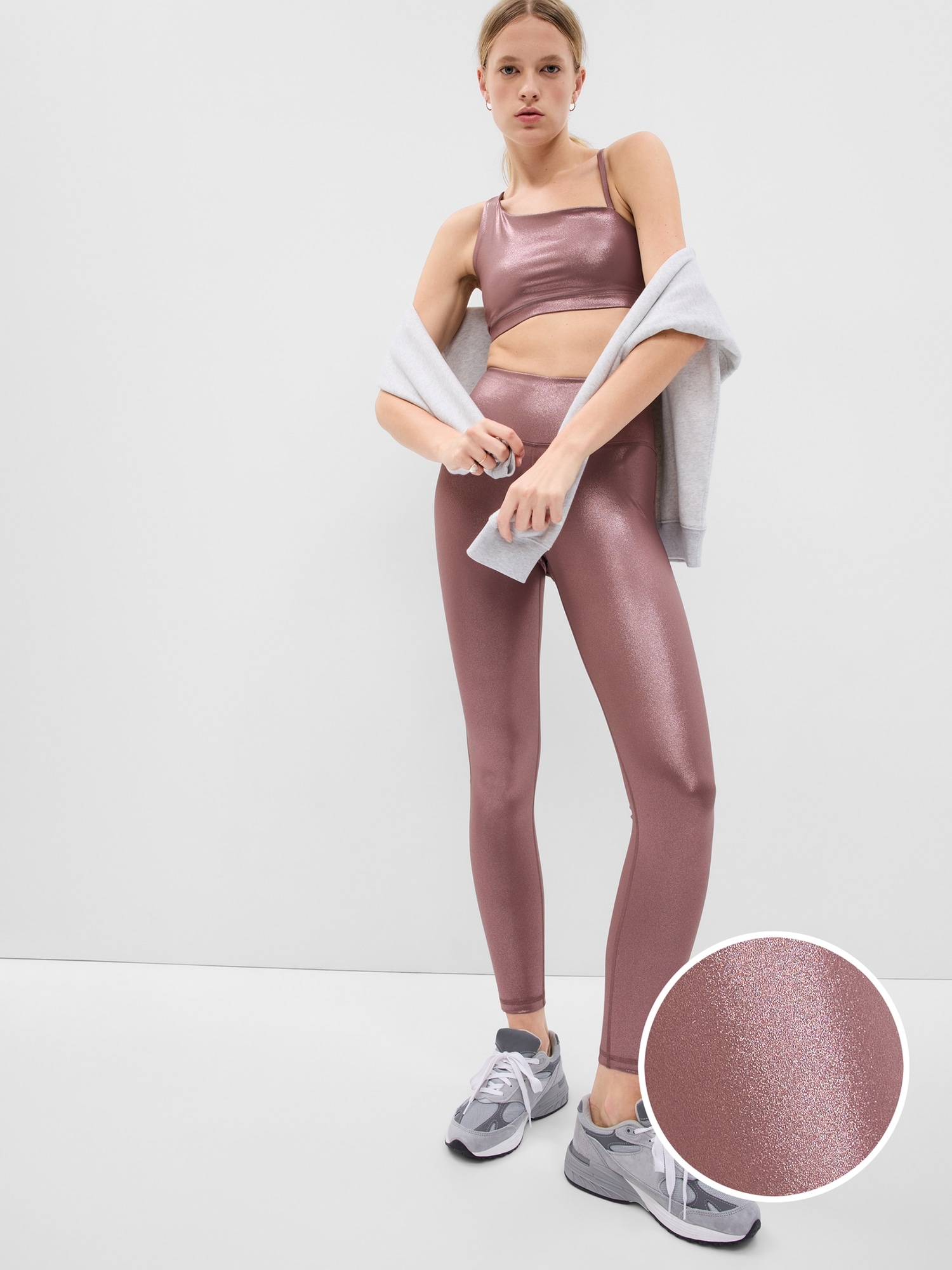 Nwt Gap Fit Women's Gray Compression Leggings Athletic shiny /Metallic XL  GFast