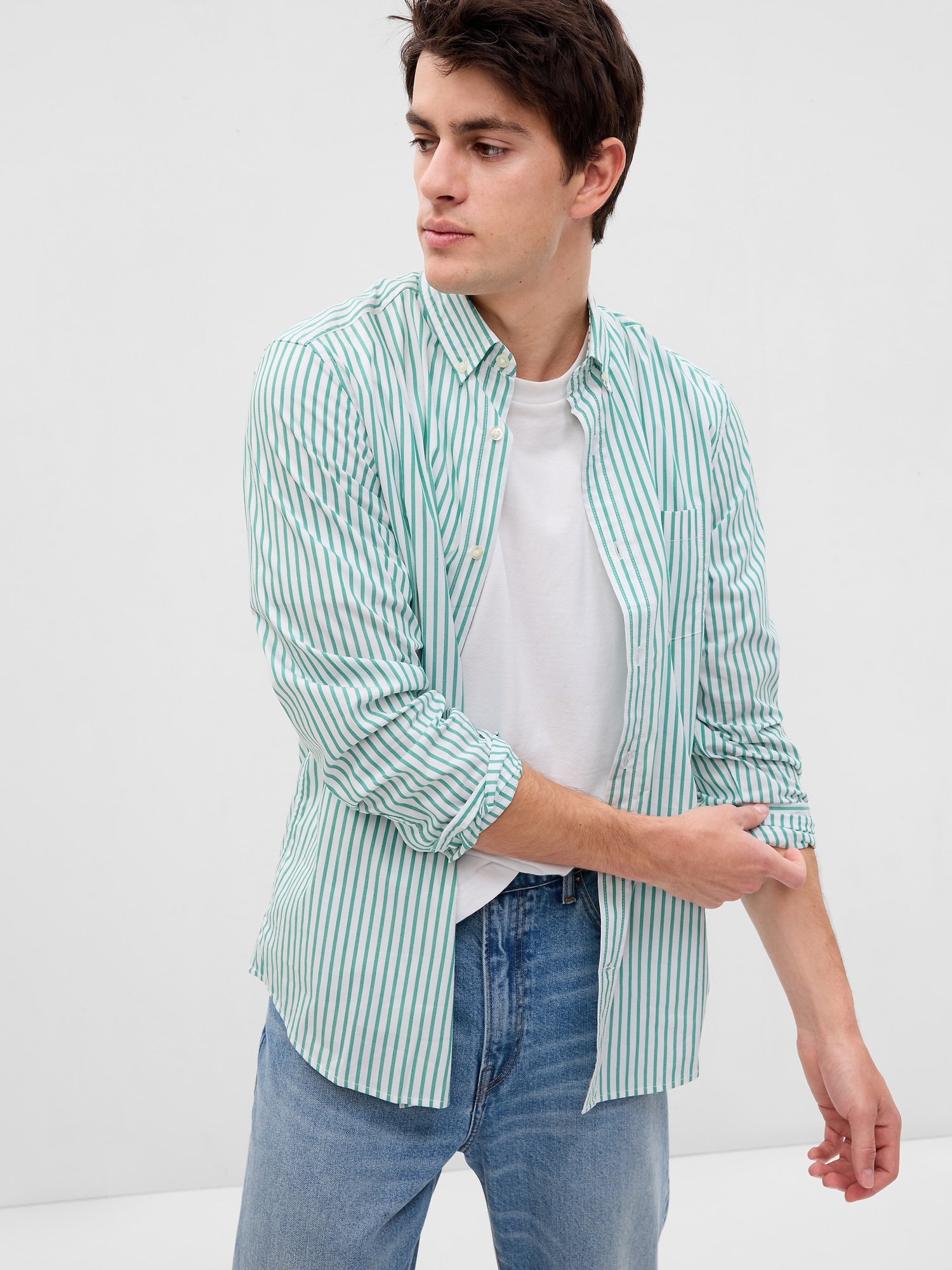 Regular Fit Poplin shirt - Light blue/White striped - Men