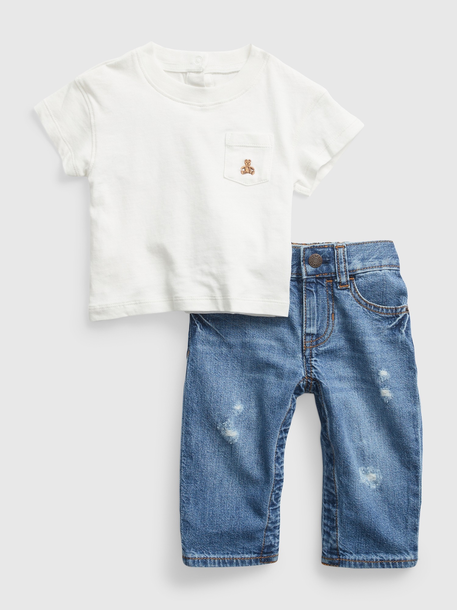 Gap Baby 100% Organic Cotton Denim Outfit Set with Washwell blue. 1