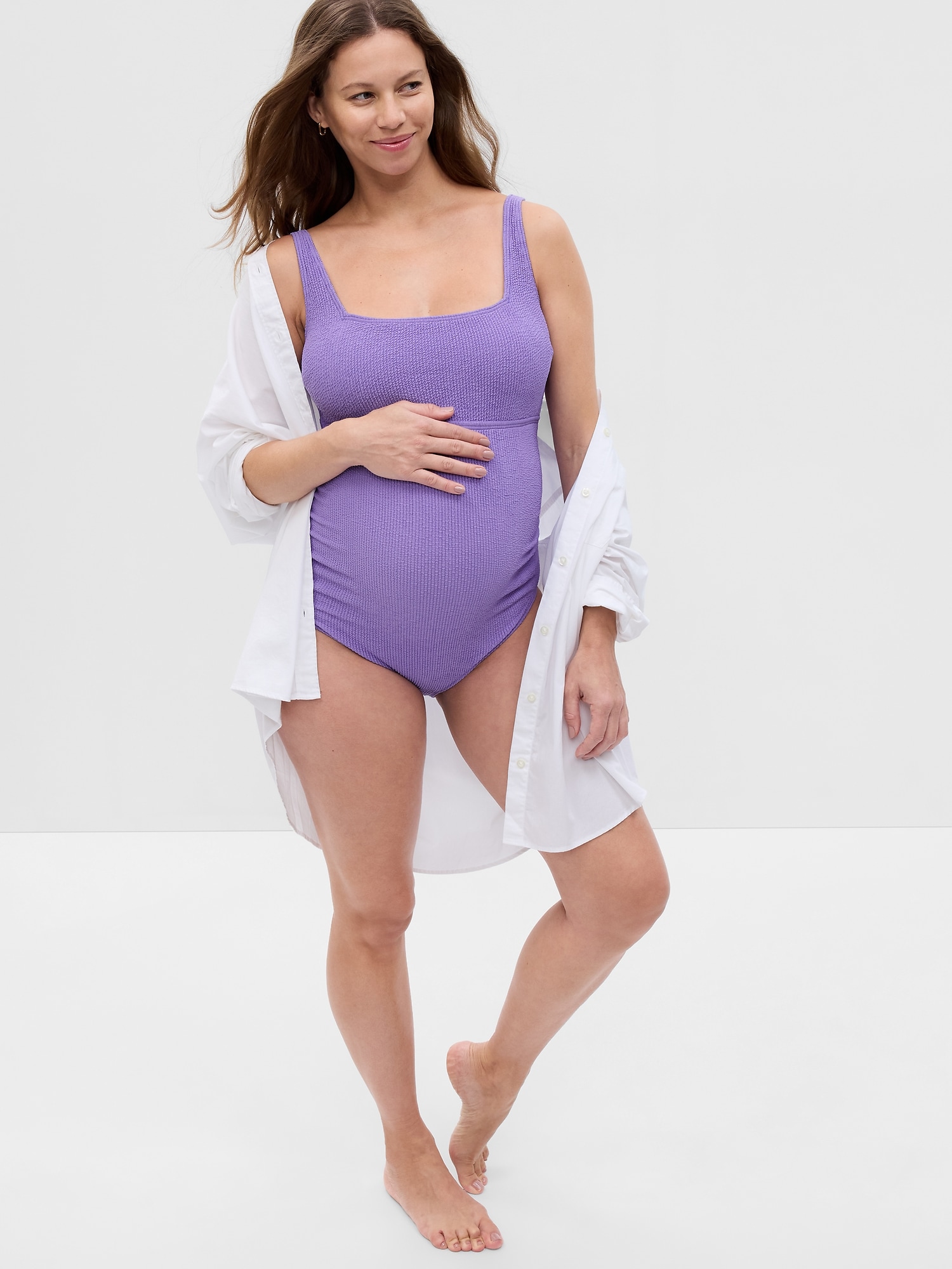 Lilac Ribbed Side Tie One-Piece Maternity Swimsuit – Pink & Blue Baby Shop