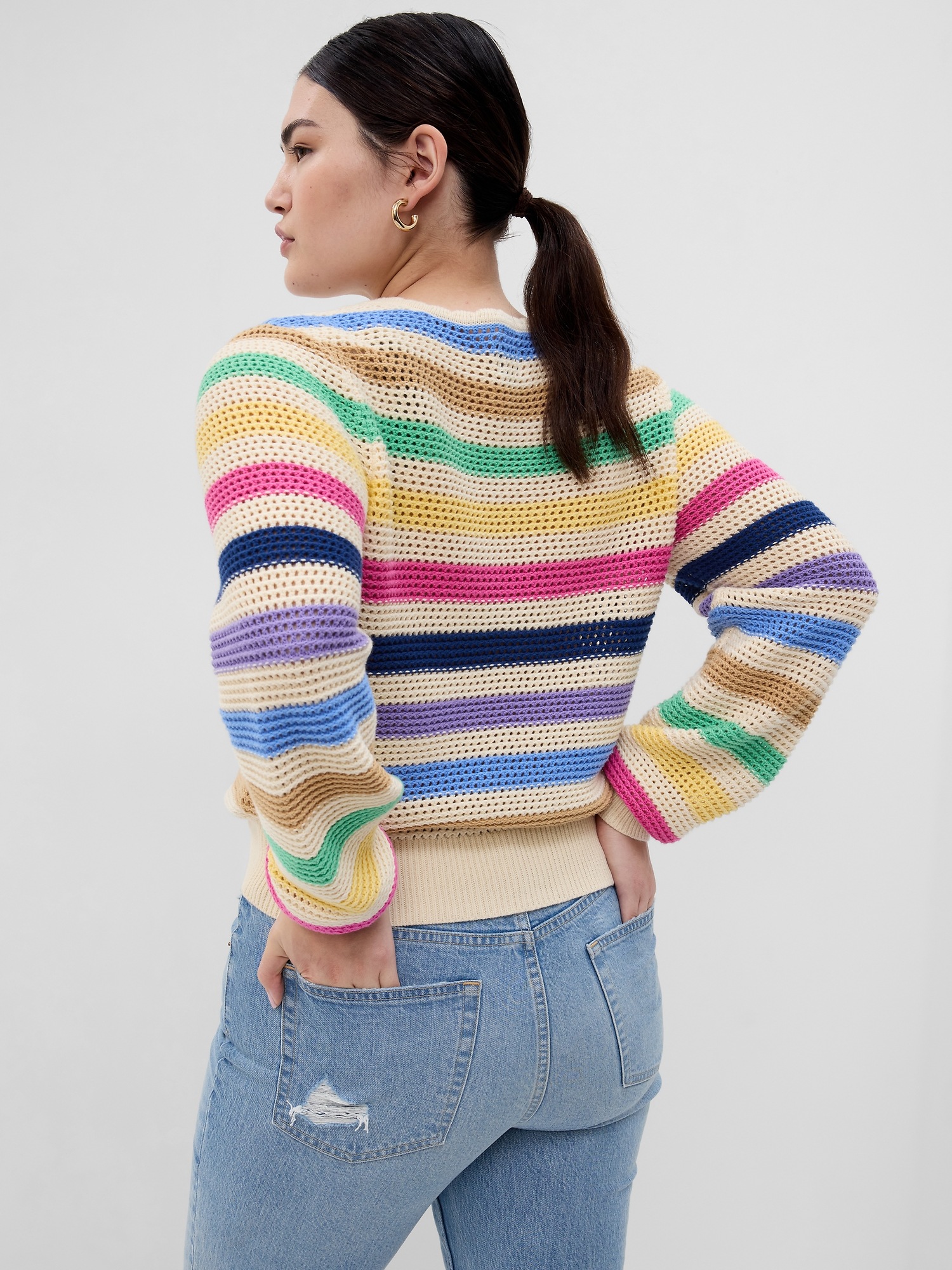 Stripe Crochet Crewneck Sweater | Gap