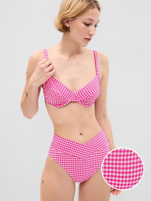 Image number 1 showing, Textured Gingham Crossover Bikini Bottom