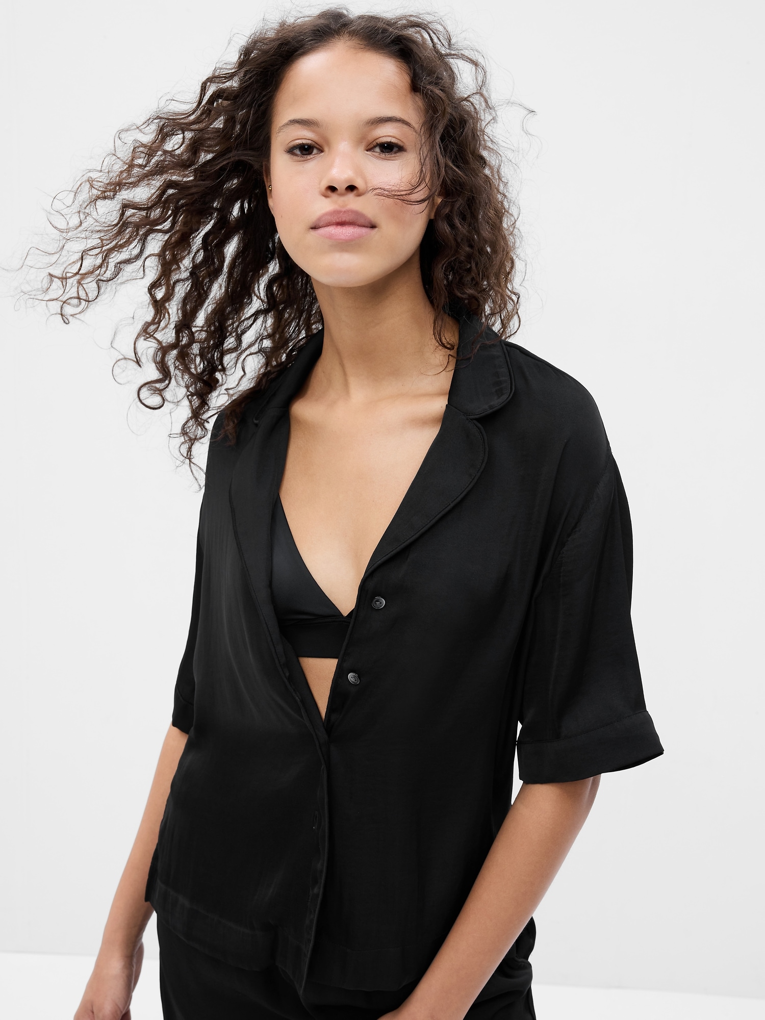 Gap Satin PJ Shirt black. 1