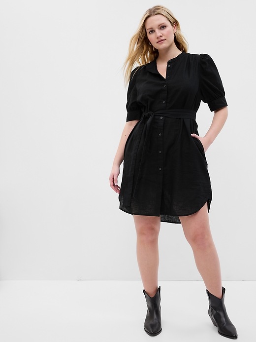 Image number 4 showing, Puff Sleeve Linen-Cotton Shirtdress