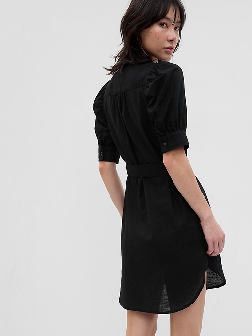 Image number 2 showing, Puff Sleeve Linen-Cotton Shirtdress