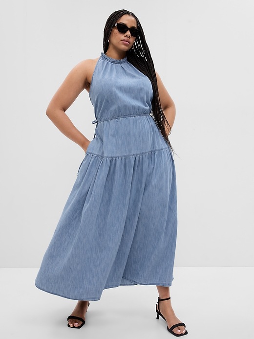 gap denim maxi dress Women's Strapless by Dark Wash Size L Compared with conventional wash methods Denim Midi Dress Gap Denim